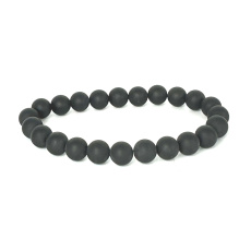 Turmalin schwarz mattes Armband elastischer Naturstein, Kugel 8 mm / 16 - 17 cm, Hüter der guten Laune