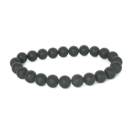 Turmalin schwarz mattes Armband elastischer Naturstein, Kugel 8 mm / 16 - 17 cm, Hüter der guten Laune