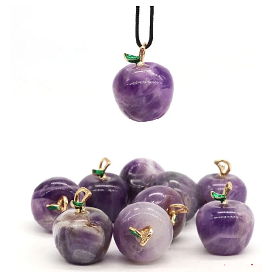 Amethyst Apfel der Erkenntnis Anhänger, Naturstein 2,7 x 15 mm, handgeschnitzter Stein der Könige und Bischöfe