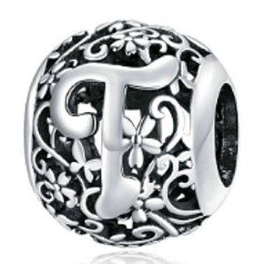 Sterling Silber 925 Magic Alphabet Buchstabe T mit Blumen, Perle für Armband Sterling Silber 925 Magic Alphabet Buchstabe T mit Blumen, Perle für Armband