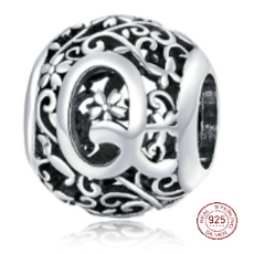 Sterling Silber 925 Magic Alphabet Buchstabe Q mit Blumen, Perle für Armband Sterling Silber 925 Magic Alphabet Buchstabe Q mit Blumen, Perle für Armband