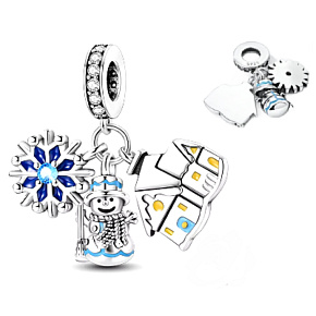 Charm Sterlingsilber 925 Weihnachten 3-in-1 Häuschen, Stern, Schneemann, Anhänger für Armband Winter