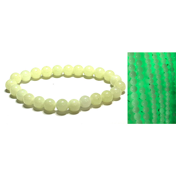 Jade Luminois Light Phosphoreszierend, gelbes Leuchten im Dunkeln, Armband elastisch Naturstein, Perle 8 mm / 16 - 17 cm