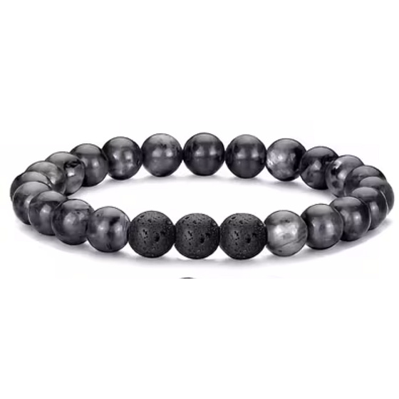 Larvikit und Lava – Armband aus Natursteinen 18,5 cm | Ruhe, Vitalität, Intuition und innere Stärke