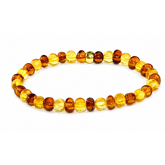 Bernstein Baltikum cognac / Gold Armband elastisch natürlich, Nugget unregelmäßig ca. 5 mm / 16-17 cm, verfestigtes Sonnenlicht