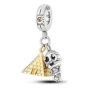 Sterling Silber 925 Ägypten Pyramide + Mumie, 2in1 Reisearmband Anhänger