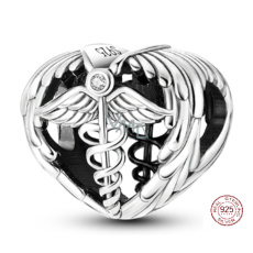 Charm Sterling Silber 925 Graduation - Äskulapstab - Emblem der Ärzte und Apotheker, Absolventen Perle Herz am Armband Job Charm Sterling Silber 925 Graduation - Äskulapstab - Emblem der Ärzte und Apotheker, Absolventen Perle Herz am Armband Job