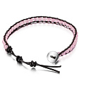 Rosenquarz Lederarmband Naturstein, handgefertigt, Verschluss, Kugel 4 mm, 17 - 23 cm, Stein der Liebe