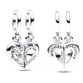 Charms Sterling Silber 925 Mutter und Tochter, teilbares Herz, Familienarmband Anhänger