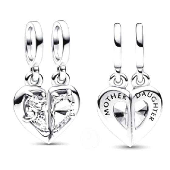 Charms Sterling Silber 925 Mutter und Tochter, teilbares Herz, Familienarmband Anhänger