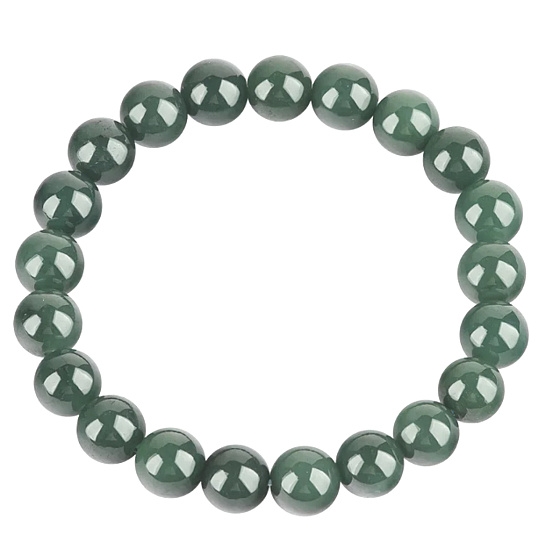 Jadeit Burmesisches grünes Armband elastisch Naturstein, 9 mm / 16 - 17cm, Liebe Glück