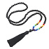 108 Mala 7 Chakra Halskette, Onyx Meditationsschmuck, Naturstein geknüpft, elastisch, Quaste 8 cm, Perle 6 mm