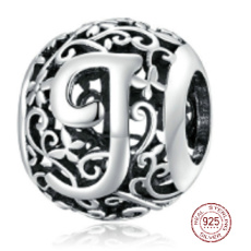 Sterling Silber 925 Magic Alphabet Buchstabe J mit Blumen, Perle für Armband Sterling Silber 925 Magic Alphabet Buchstabe J mit Blumen, Perle für Armband