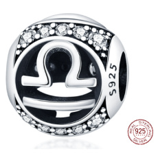 Waage, Sternzeichen, Silber + Zirkonia-Armbandanhänger, Kugel 9 mm 1 Stück Waage, Sternzeichen, Silber + Zirkonia-Armbandanhänger, Kugel 9 mm 1 Stück