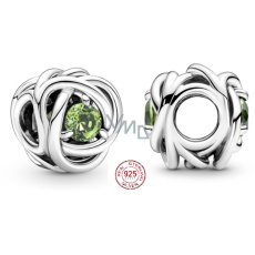 Charme Sterling Silber 925 Infinity Kreis der Ewigkeit August hellgrün, Perle für Armband