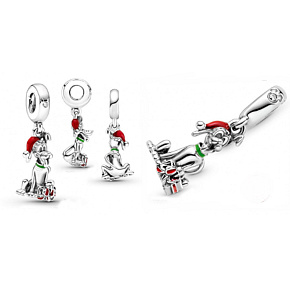 Sterling Silber 925 Disney Pluto mit Weihnachtsmütze, Weihnachtsarmbandanhänger
