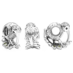 Charm Sterling Silber 925 Kiwi und Farn, Neuseeland-Symbol, Perle auf Reise-Armband