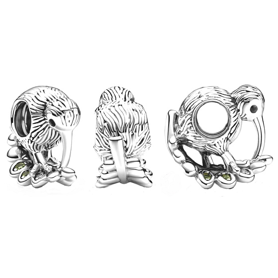 Charm Sterling Silber 925 Kiwi und Farn, Neuseeland-Symbol, Perle auf Reise-Armband