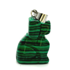 Malachit Hund Anhänger, handgeschliffene Figur 1,8 x 2,5 x 8 mm, Wunschstein