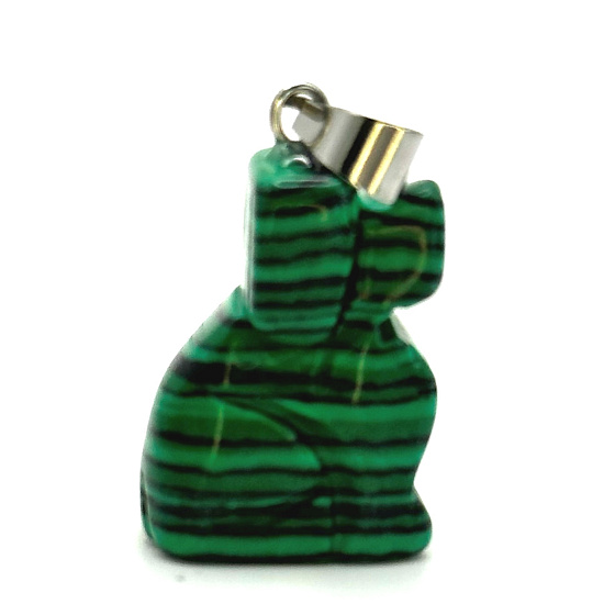 Malachit Hund Anhänger, handgeschliffene Figur 1,8 x 2,5 x 8 mm, Wunschstein