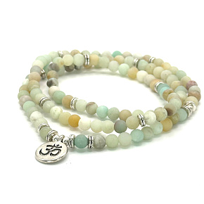 108 Mala Amazonit + Om Symbol Halskette Gebetsschmuck flexibel, Naturstein 6 mm
