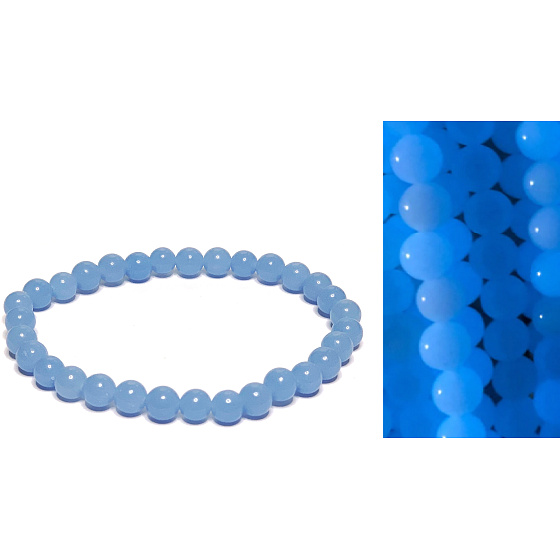 Jade Luminois Light Phosphoreszierend, blaues Leuchten im Dunkeln, Armband elastisch Naturstein, Perle 6 mm / 16 - 17 cm