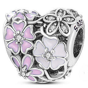 Charme Sterling Silber 925 Poetische Blumen Herz Perle auf Armband Liebe