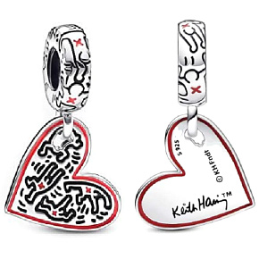 Charme Sterling Silber 925 Keith Haring Herz Kunst Linien, Menschen und Herzen, Anhänger Armband