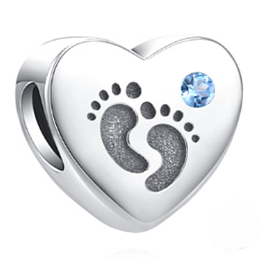 Charme Sterling Silber 925 Footprints Baby Boy, Perle Herz am Armband Familie