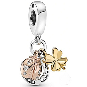 Sterling Silber 925 Trio des Glücks, Hufeisen, vierblättriges Kleeblatt, Marienkäfer 3in1, Armbandanhänger, Tier Sterling Silber 925 Trio des Glücks, Hufeisen, vierblättriges Kleeblatt, Marienkäfer 3in1, Armbandanhänger, Tier