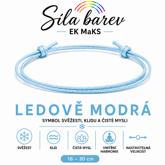 Šňůrkový náramek Síla barev – Ledově modrá | Symbol svěžesti, klidu a čisté mysli | nastavitelný 16 - 30 cm