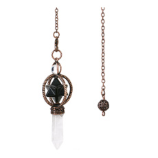 Onyx Merkaba Pendel + Klarquarz + Bronze, Natursteinanhänger 7,7 cm, Kette ca. 26,5 cm