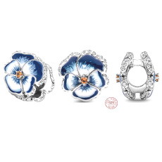 Sterling Silber 925 Blaues Stiefmütterchen, Perle für Armband natur