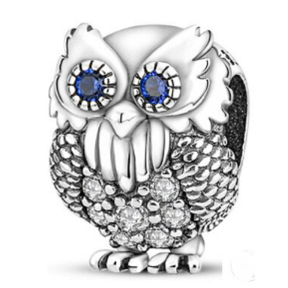 Charms Sterling Silber 925 Eule - Eule, Weisheit, Wissenschaft, Wissen, Perle am Armband Tier