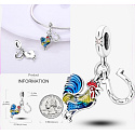 Charm Sterlingsilber 925 Hahn und Hufeisen 2-in-1, Anhänger für Armband Tier