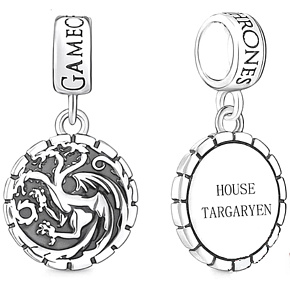 Charme Sterling Silber 925 Game of Thrones Wappen von Targarien, Anhänger auf einem Film-Armband