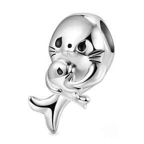 Charme Sterling Silber 925 Siegel mit Baby - Mutterliebe, Perle am Armband Tier