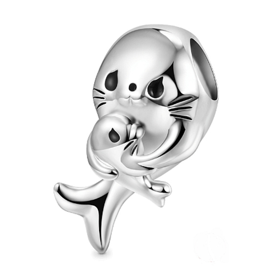 Charme Sterling Silber 925 Siegel mit Baby - Mutterliebe, Perle am Armband Tier
