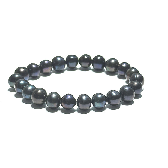 Perle schwarz Armband elastisch natürlich, Kugel 9 mm / 16 - 17 cm, Symbol der Weiblichkeit, bringt Bewunderung