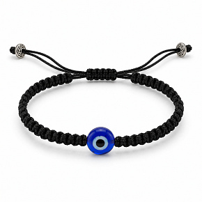 Blaues Auge Armband aus gewebter schwarzer Kordel