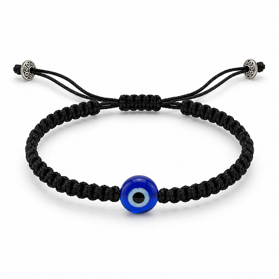 Blaues Auge Armband aus gewebter schwarzer Kordel