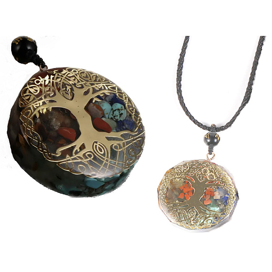Orgonit-Amulett, Baum des Lebens, Energieerzeuger, Naturstein (7 Chakren) + Epoxidharz + Seil 22 g
