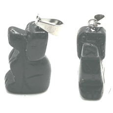 Onyx Hund Anhänger Naturstein, handgeschliffene Figur 1,8 x 2,5 x 8 mm, Stein der Lebenskraft