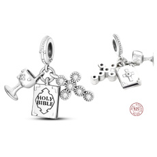 Sterling Silber 925 Religiöser Charme Heilige Dreifaltigkeit - Gott wird alle deine Bedürfnisse erfüllen, 3in1 Anhänger Armband