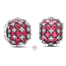Charm Sterling Silber 925 Glitzernde runde rote Charm Pavé, Perle auf Armband Symbol