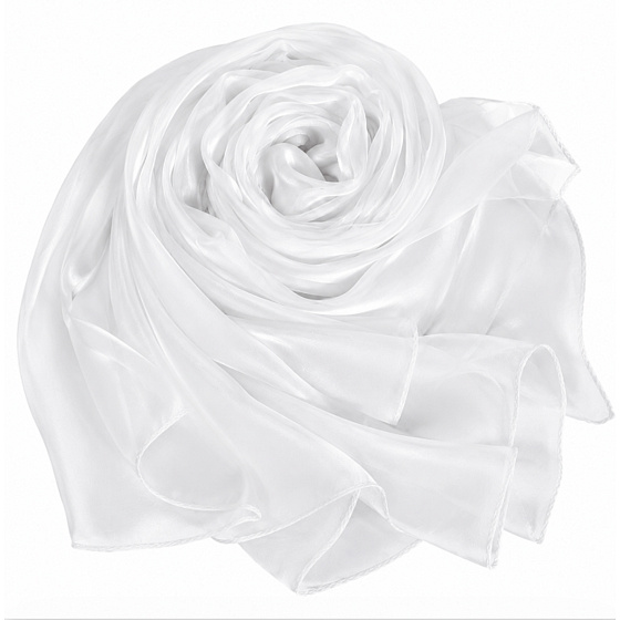 Luxusní hedvábný šátek ze 100% morušového hedvábí XXL 180 × 110 cm – Bílý
