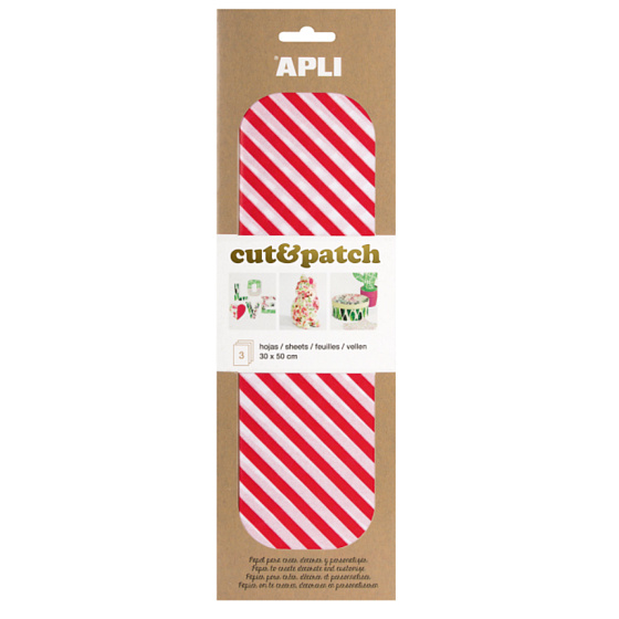 Apli Cut & Patch Papier für Servietten-Technik Rote und weiße Streifen 30 x 50 cm 3 Stück
