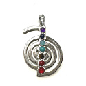 7 Chakren Spiralenergie-Anhänger, ca. 48 x 32 mm, Symbol des Gleichgewichts Naturperlen