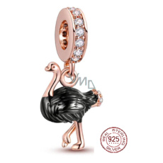 Charm Sterling Silber 925 Strauß rosé vergoldet, Tierarmband Anhänger