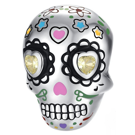 Charm Sterling Silber 925 Totenkopf mit Herzen, Perle für Halloween-Armband